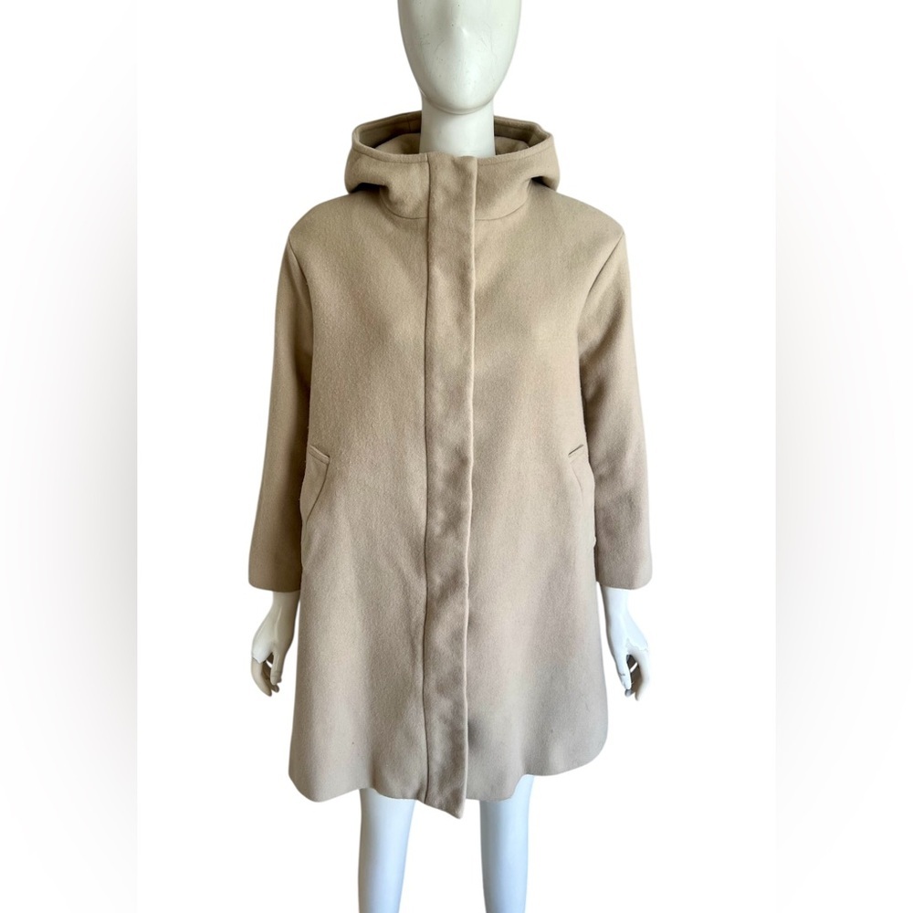 $356 United Arrows Beige Wool Women's Hooded Coat Sz JP38 US6 S Preppy Old money - Picture 7 of 15